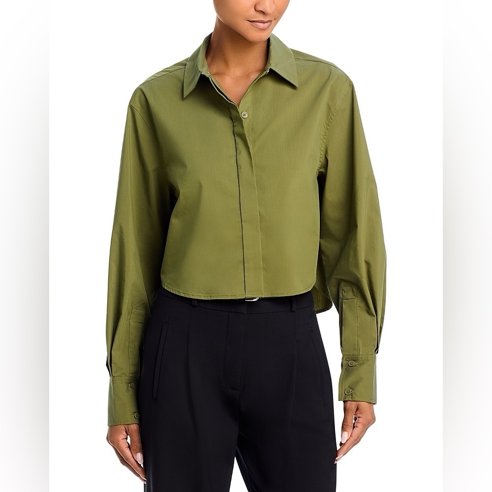 SIMKHAI Renata Cropped Button-Down Shirt in Army Green NWT